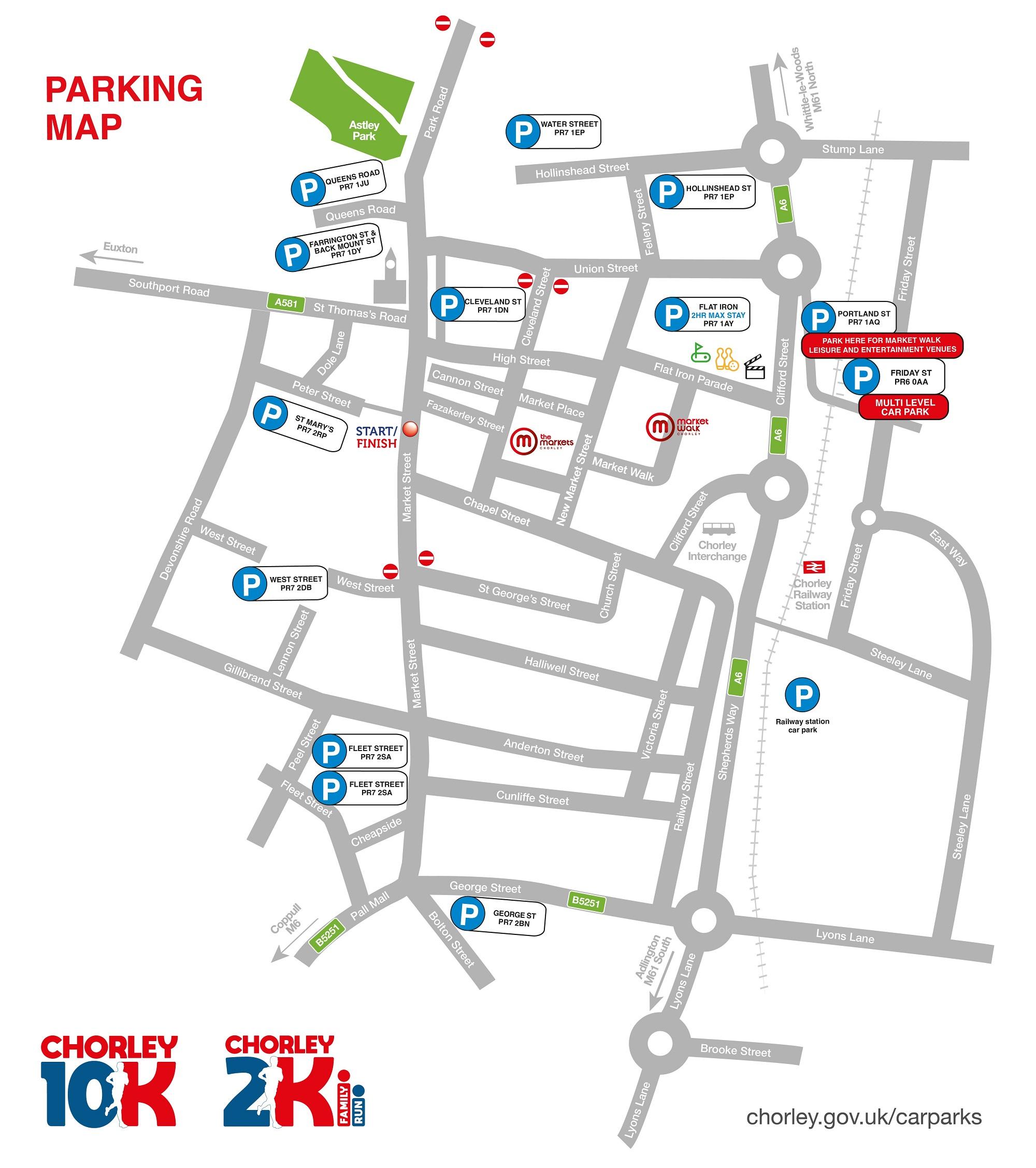 Chorley 10K Parking Map