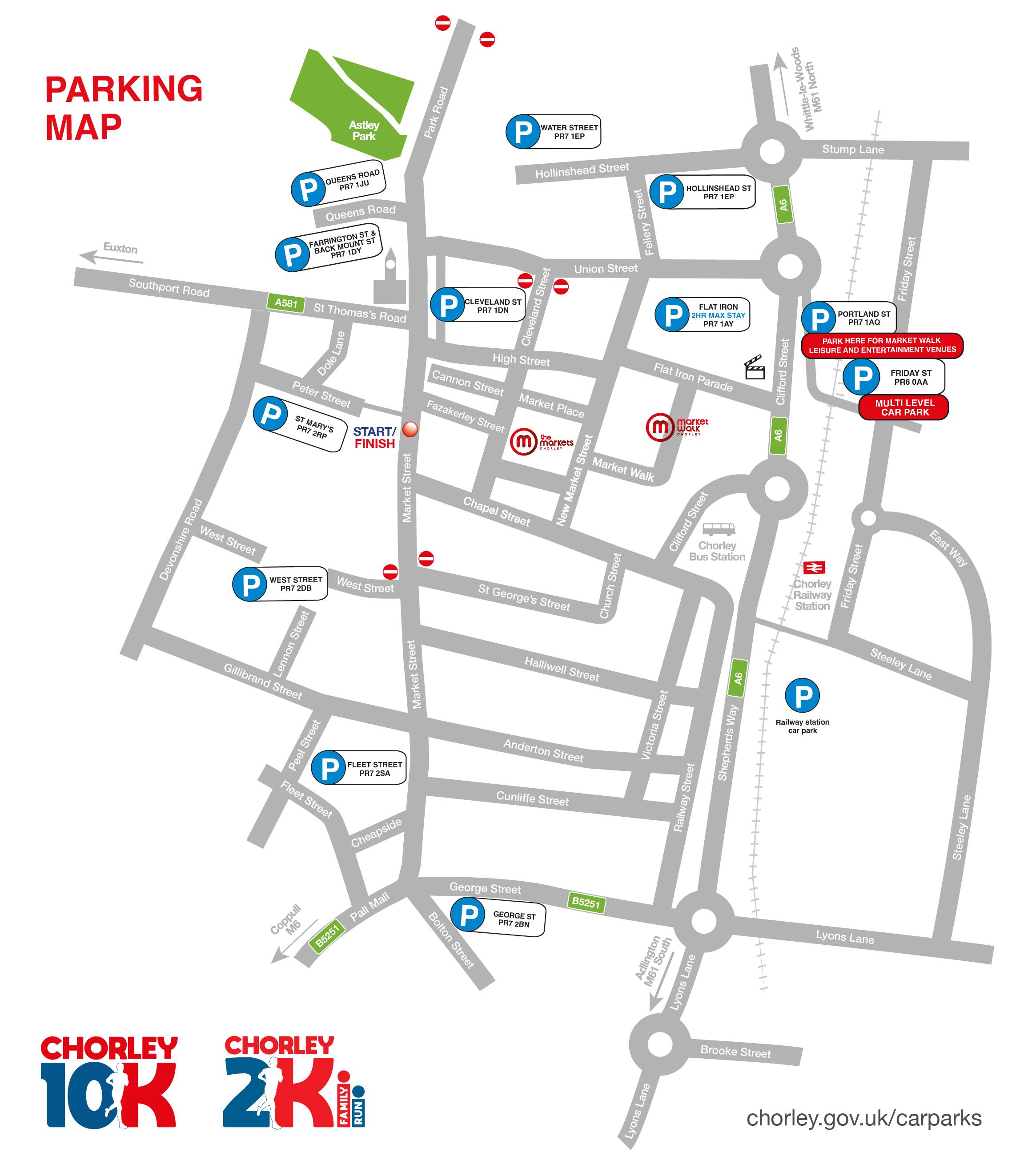 Chorley 10K parking map